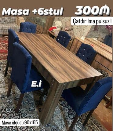 tap az masa ve oturacaqlar: Qonaq otağı üçün, Yeni, Açılmayan, Dördbucaq masa, 6 stul — 4