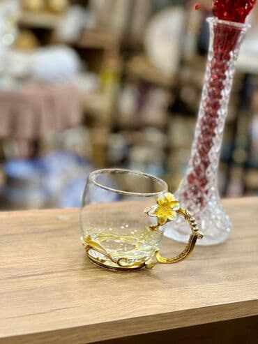 demir qab: Fincanlar, rəng - Qızılı, Şüşə, 1 əd, 250 ml, Türkiyə — 2