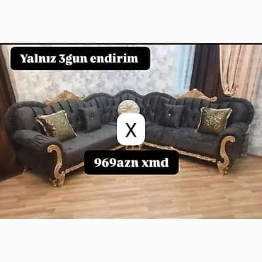 Klassik üslubda L formalı künc divanı - Rəng: tünd boz/qaraya çalan -