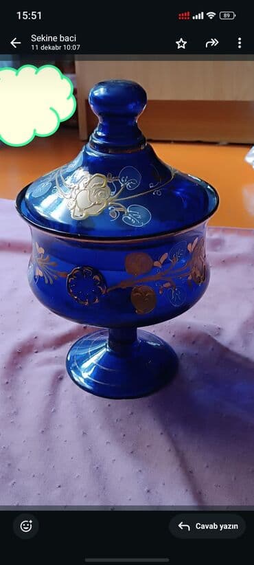 soyuducu servis: Qab-qacaq dəsti – bəzəkli şüşə məmulatları - Kobalt mavisi şüşədən — 1