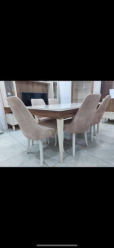 yumru masalar: Qonaq otağı üçün, Açılan, Dördbucaq masa, 6 stul — 3