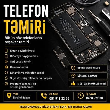 proqram: Telefon alqı-satqısı və peşəkar təmir xidməti Xidmətlər: - Telefon — 3