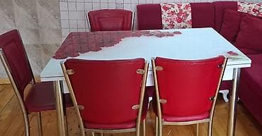 sdullar: Mətbəx/dining dəsti – şüşə səthli masa və 4 ədəd stul - Masa: ağ — 1