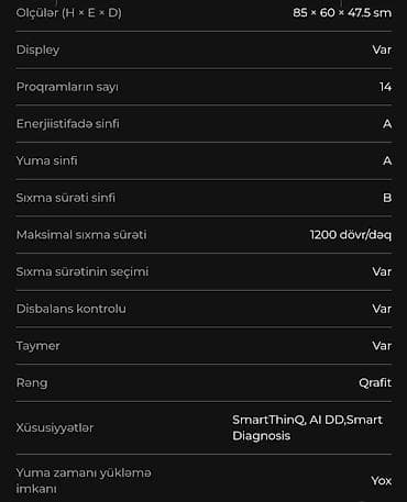macbook m1 ikinci el: QUTUSUNDAN ÇIXARILMAYIB. LG F2V9GW9P paltaryuyan maşın – qrafit rəng — 4