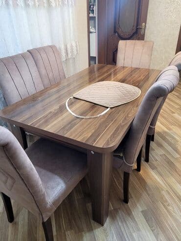 ikinci el metbex stol stulu: Qonaq otağı üçün, İşlənmiş, Açılan, Dördbucaq masa, 6 stul — 1