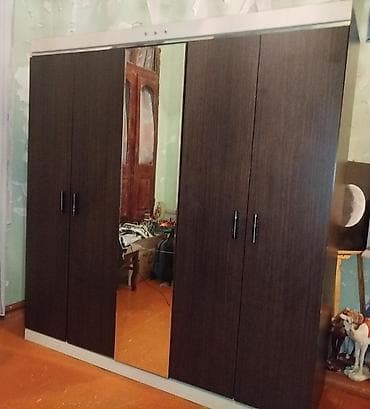 skafi: 4 qapılı, Güzgülü, Qəhvəyi, Digər material, Açılan, Düz dolab — 1