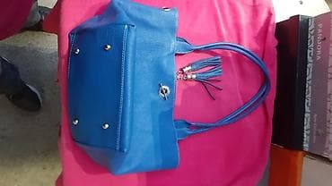 Mavi qadın əl/çiyin çantası - Material: süni dəri və zamşa — 2