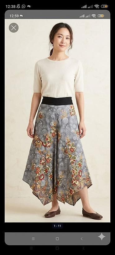 yun salvar: Bohem üslublu qadın ətək-şalvar (culotte) - Rəng: boz fon üzərində — 1