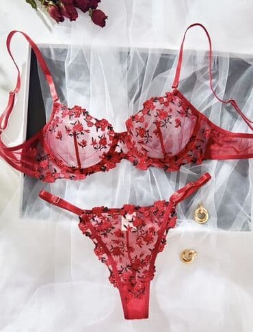 женские кружевные трусики: Zərif güpürlü 2-li lingerie dəsti - Tərkib: şəffaf tor parça üzərində — 4