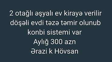 memar ecemi kiraye evler 2025: Kirayə mənzil – Hövsan - 2 otaqlı, əşyalı və döşənmiş ev - Təzə təmir — 1