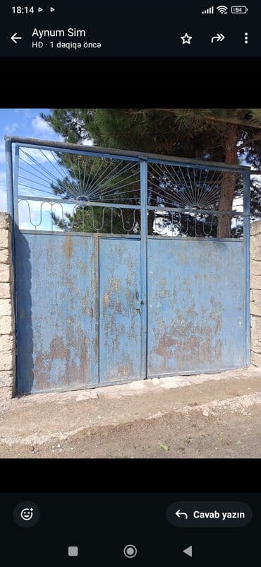 sade darvazalar: Həyət darvazası, Yana açılan, Mexaniki, Şəbəkə ilə, rəng - Göy — 1