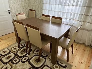 stol destleri: Qonaq otağı üçün, İşlənmiş, Transformer, Dördbucaq masa, 8 stul — 3