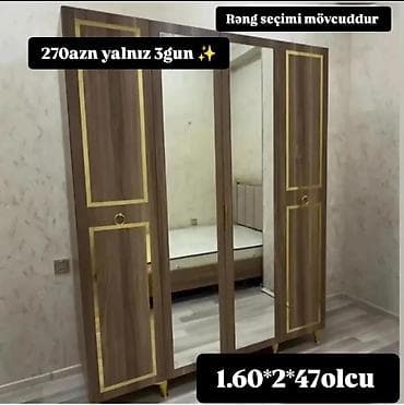 qab qaşıq: Üç qapılı şkaf – ölçü: 1.60×2×47 sm. - Orta qapı güzgülüdür, yan — 1