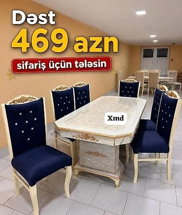 limon ağacı satışı: Yemək otağı dəsti – 469 AZN - Tərkib: 1 ədəd uzun düzbucaqlı masa + 6 — 1