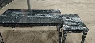 reception masa: Mətbəx və qonaq otağı üçün mərmər naxışlı masa dəsti - Dizayn: Parlaq — 2