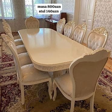 yazi masa: Qonaq otağı üçün, Açılmayan, Oval masa, 8 stul — 1