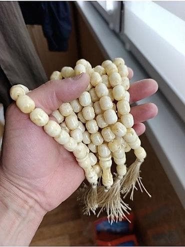gümüş təsbeh: Təsbeh dəsti – iri ölçülü krem rəngli muncuqlarla - Material: Təbii — 1