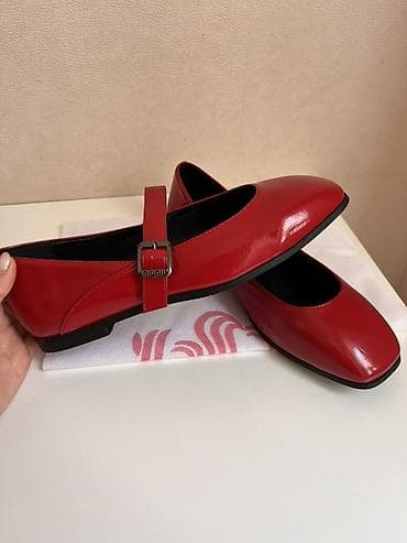 baletka: Qırmızı Mary Jane balet ayaqqabıları - Model: Mary Jane, zolaqlı və — 2