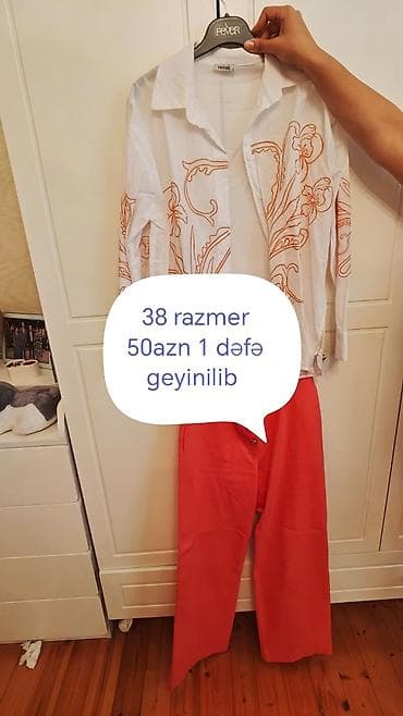 https smart ady az: 38 razmer qadın geyim dəsti. Dəstə ağ rəngli, düyməli, yaxalı — 1