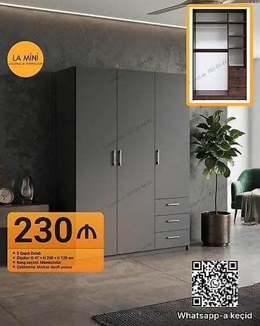 qab dolabi: 3 qapılı, Siyirməli, Digər rəng, Açılan, Düz dolab — 1