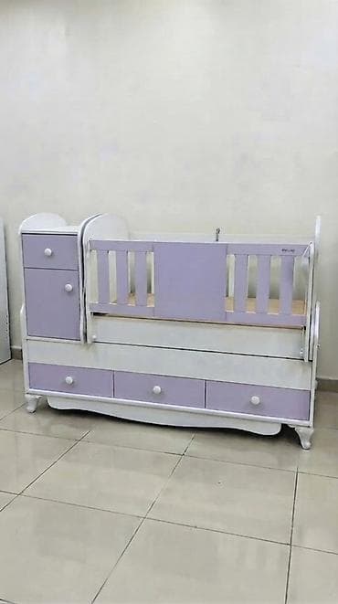 ag qapi: Uşaq beşiyi və komodlu çarpayı dəsti - Rəng: ağ və bənövşəyi pastel — 1