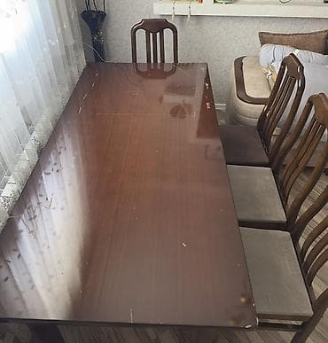 taxta stul stol: Qonaq otağı üçün, İşlənmiş, Açılmayan, Dördbucaq masa, 6 stul — 4