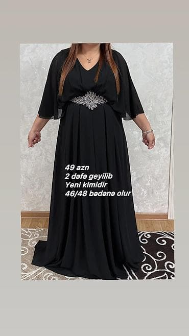 dr meral elixir: Zərif qara ziyafət/libas - Uzun, axıcı ətəkli model - V-yaxa, şifon — 1