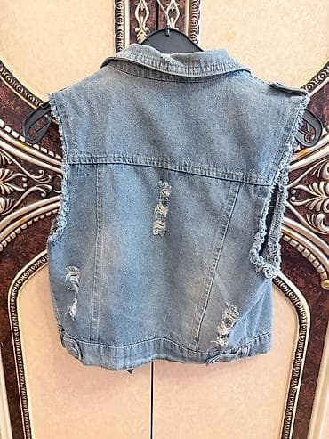 Cins jilet - Material: klassik mavi denim (cins parça) - Dizayn — 2