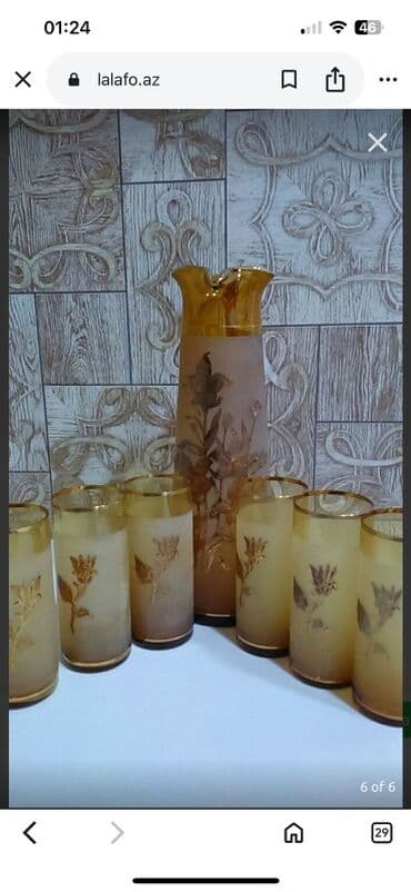 keçi sudu: Şüşə qraf və stəkan dəsti - 1 ədəd qraf və 6 ədəd hündür stəkandan — 1