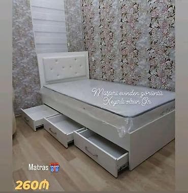 tək matraslar: Ağ rəngli tək nəfərlik çarpayı dəsti: - Yumşaq, düyməli başlıq - Alt — 1