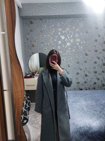 iş cəkməsi: Qadın uzun palto – klassik model - Rəng: tünd boz (melanj ton) - — 1