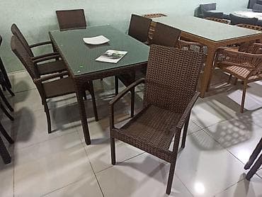 Yeni, Kvadrat masa, 6 stul, Açılmayan, Stullar ilə, Həsir toxunuşlu, Azərbaycan