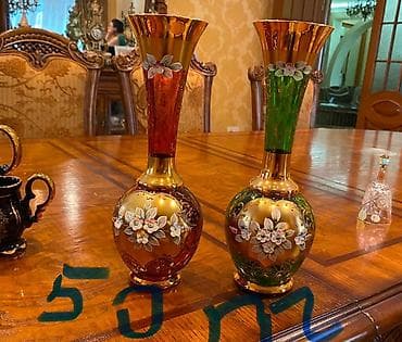çerez qabi: Bohemiya üslubunda bəzəkli şirniyyat qabları və vazalar dəsti - — 8