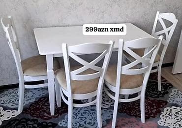 Ağ rəngli yemək masası və 4 ədəd stul dəsti. Xüsusiyyətlər: - Masa