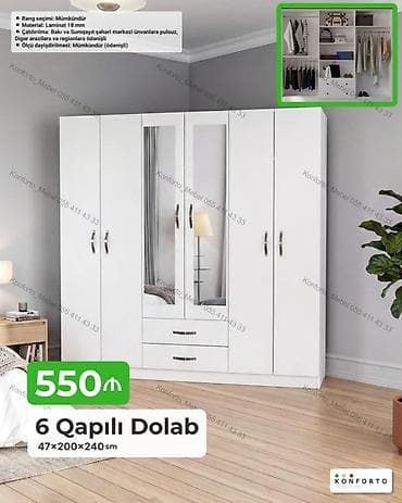 dolab ucuz: 6 qapılı paltar dolabı – 47×200×240 sm - Material: 18 mm laminat - — 1