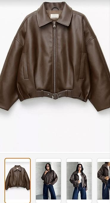 Qadınlar üçün qısa dərili gödəkcə – tünd qəhvəyi - Material: süni