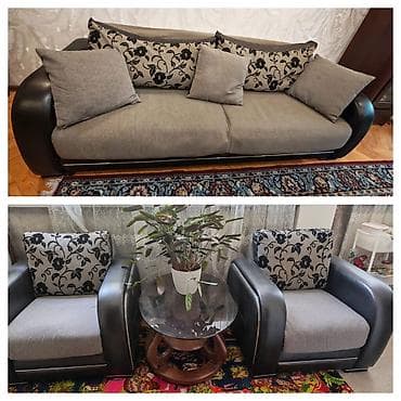 İşlənmiş, Divan, Jurnal masası, 2 kreslo, Bazasız, Açılan