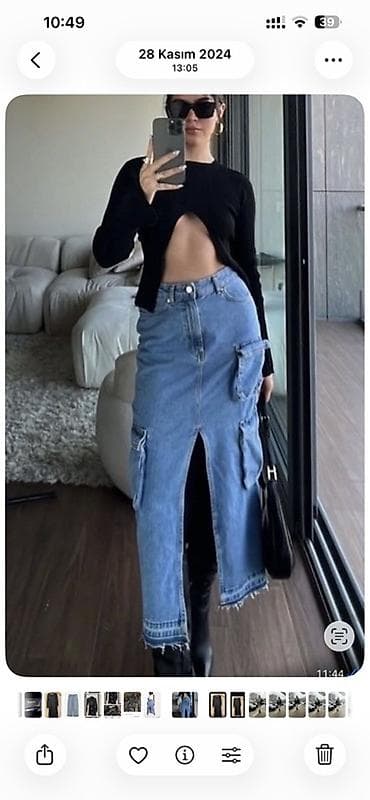 cins ətək: Denim uzun ətək – cargo detal və ön yarıq - Material: sıx denim — 1