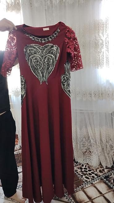 toy gulleri: Bordo rəngli ziyafət/nişan-gecə geyimi - Uzun, A-kəsim ətəkli model - — 1