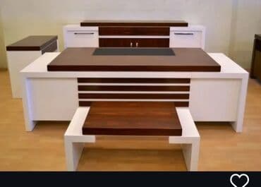 Müasir ofis mebel dəsti - Dizayn: Ağ korpus və tünd ağac tonlarının