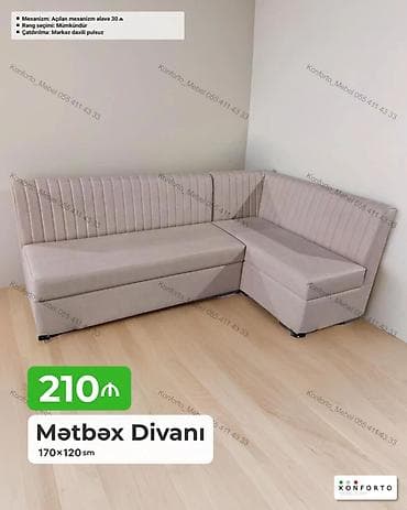 Mətbəx divanı – 170×120 sm, L formalı. - Rəng seçimi: mümkündür — 1