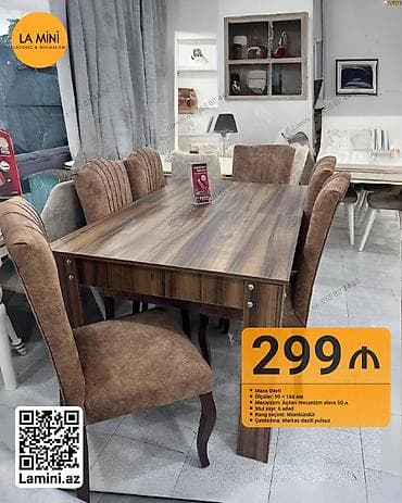 Qonaq otağı üçün, Açılan, Dördbucaq masa, 6 stul