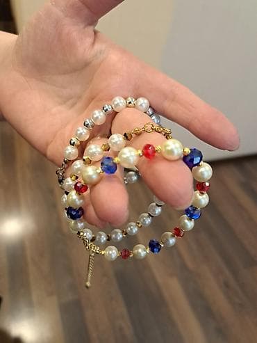 pasta roza: İnci və kristal muncuqlardan hazırlanmış zərif qolbaq dəsti — 2