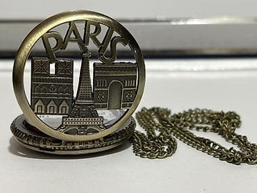 saat ev: Paris temalı cib saatı – zəncirli, kvartslı - Qapaqlı dizayn: Ön — 6