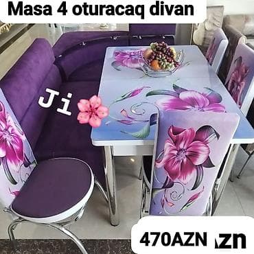 işlenmis divanlar: Mətbəx üçün, Yeni, Açılan, Dördbucaq masa, 4 stul — 2