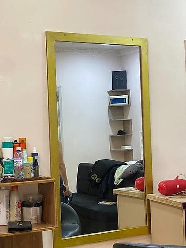 alet: Gözəllik salonu üçün mebel dəsti - 5 ədəd böyük divar güzgüsü: Qızılı — 3