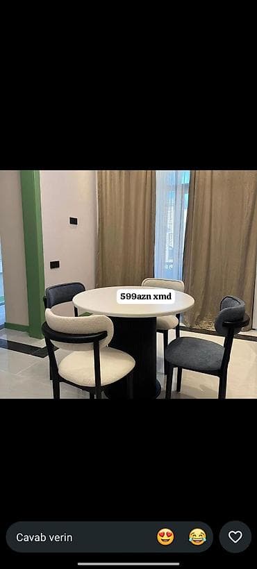 miz stol: Mətbəx üçün, Yeni, Açılmayan, Yumru masa, 4 stul — 1