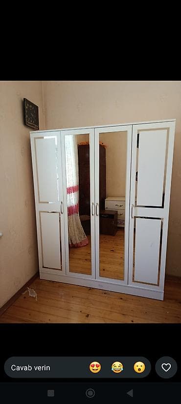 paltar dolab: Ağ rəng tonlarında zərif dizayna malik 5 qapılı geyim şkafı. - Ön — 1