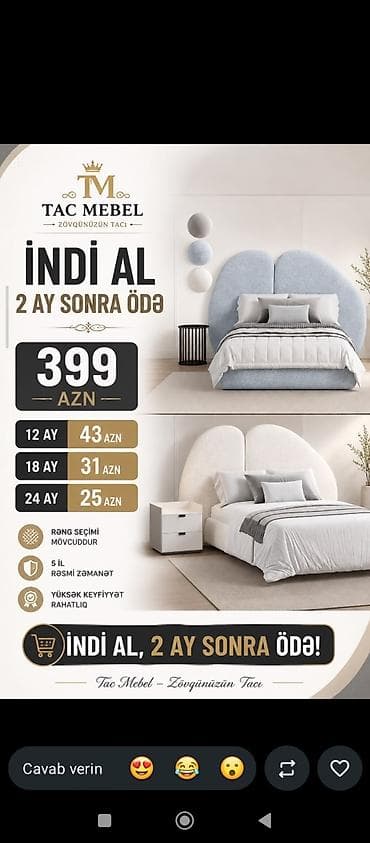Tac Mebel – zövqünüzün tacı 1) Yataq dəsti – 399 AZN - Seçim edilə at lalafo.az Tac Mebel – zövqünüzün tacı 1) Yataq dəsti – 399 AZN - Seçim edilə