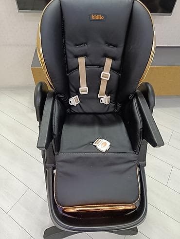 Kidilo uşaq yemək stulu - Rəng: qara, qızılı detallarla - Təkərlidir — 6